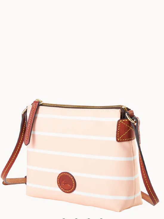 Dooney & Bourke Handbags - Dooney & Bourke Pink and White Striped Pebble Crossbody Bag NWT